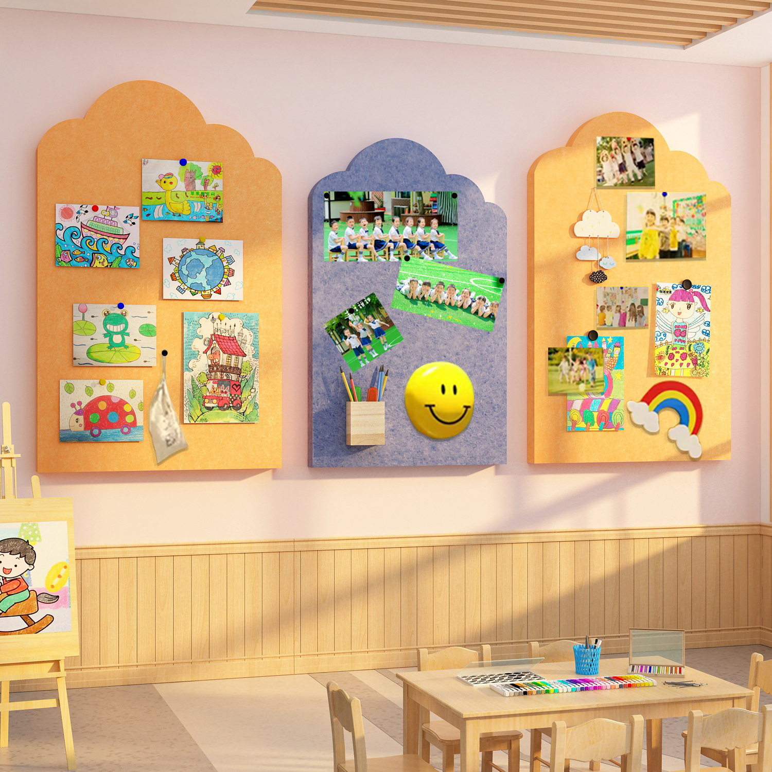毛毡贴作品展示板画室氛围布置装饰美术教幼儿园墙面环创主题文化
