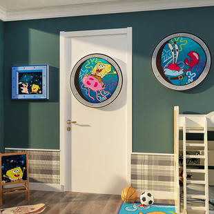 海绵宝宝海报贴纸画卧室门上挂牌男孩儿童房间布置墙面装饰遮丑