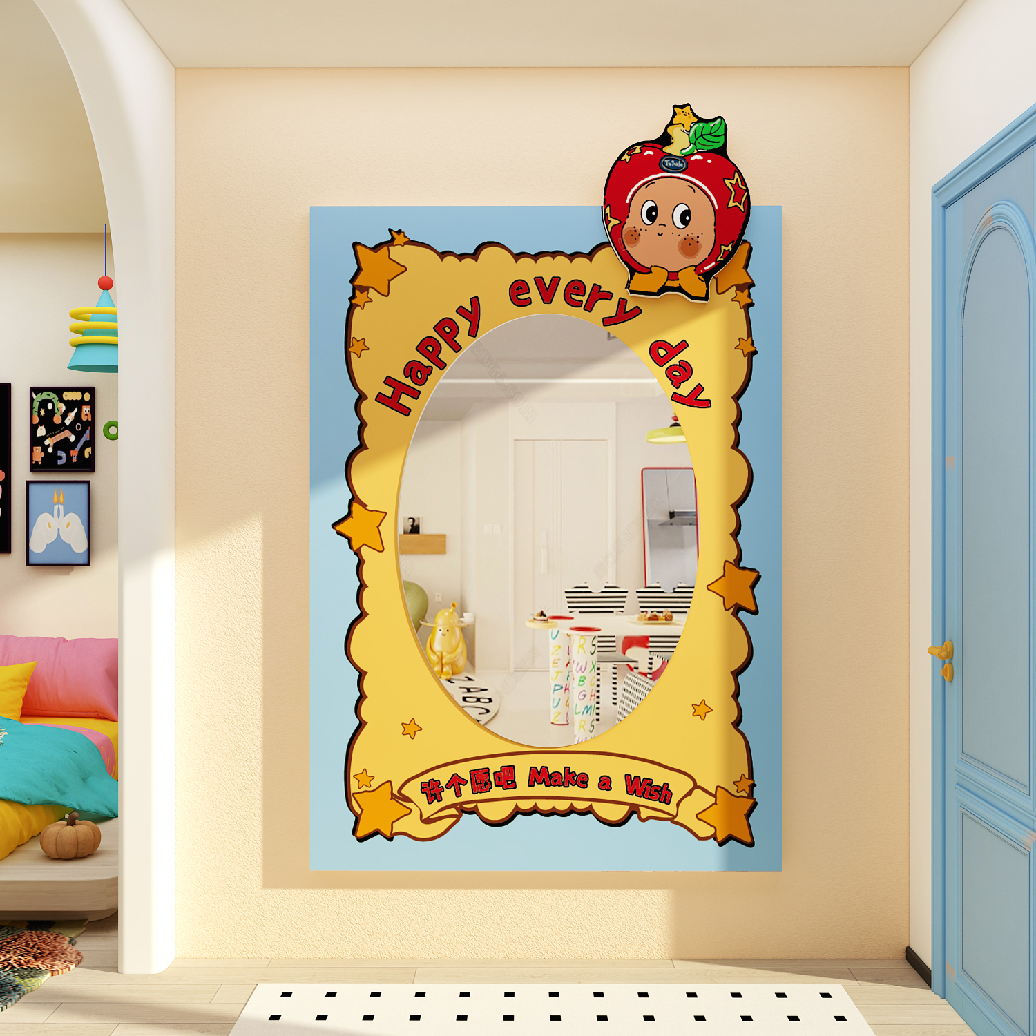 网红星星人镜子贴纸玄关客厅入户迎门口墙面装饰壁画主题环创背景