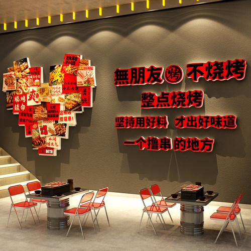 网红打卡烧烤肉串店墙面装饰创意餐饮工业风氛围布置形象背景贴纸