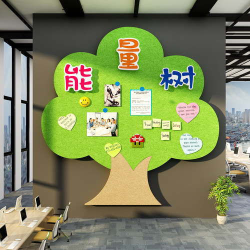 办公司室毛毡墙贴能量生命树企业文化墙面装饰员工风采照片展示板