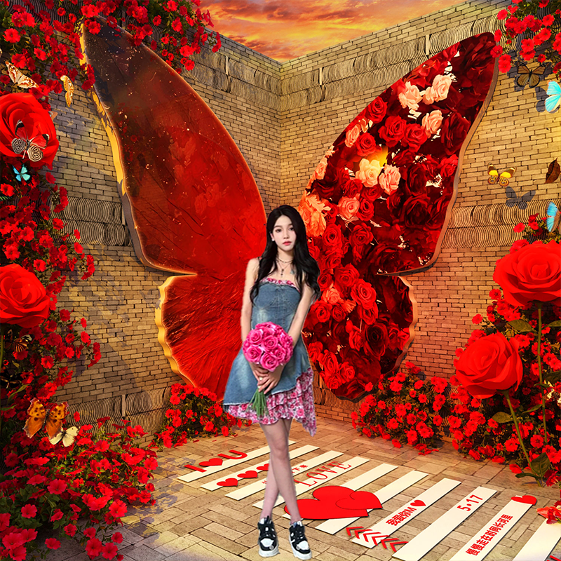 2025网红打卡拍照布置室内花墙面装饰美陈造景形象大蝴蝶小院立体