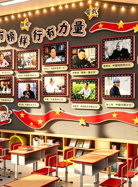 红色先锋爱国班级文化墙贴