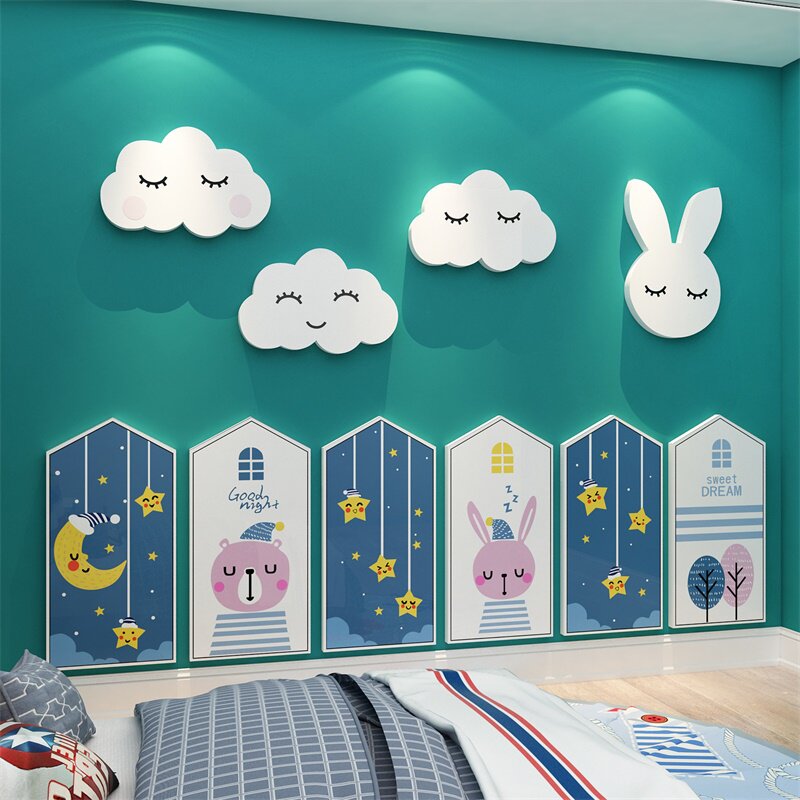 网红云朵儿童房间布置墙面装饰品女孩公主贴纸画卧室背景创意床头