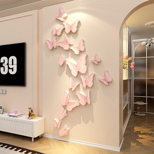 蝴蝶奶油电视机背景墙装饰壁画挂件客厅3d贴立体2025新款高级感
