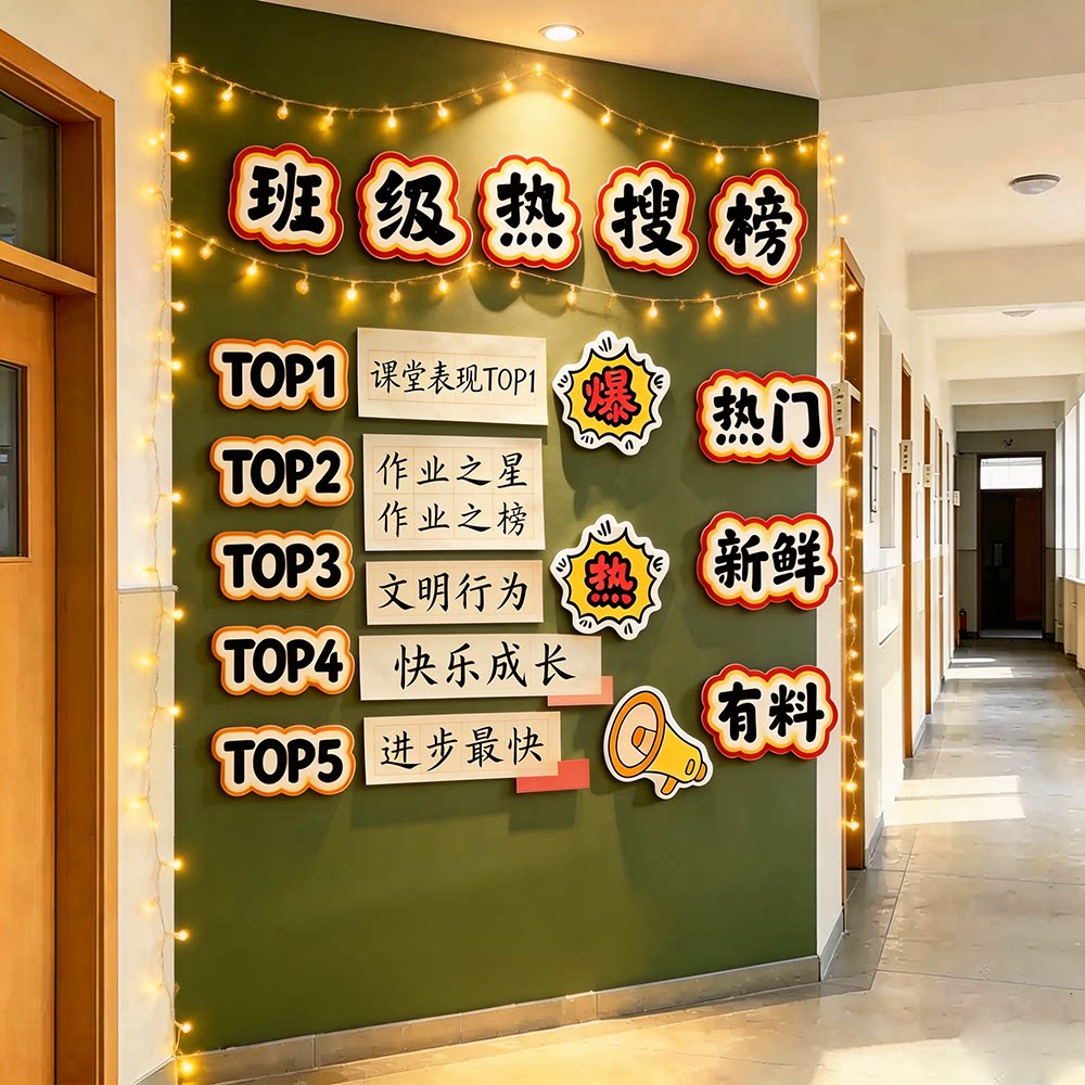 班级热搜榜文化墙贴教室布置装饰初高三开小新学期黑板报毛毡氛围