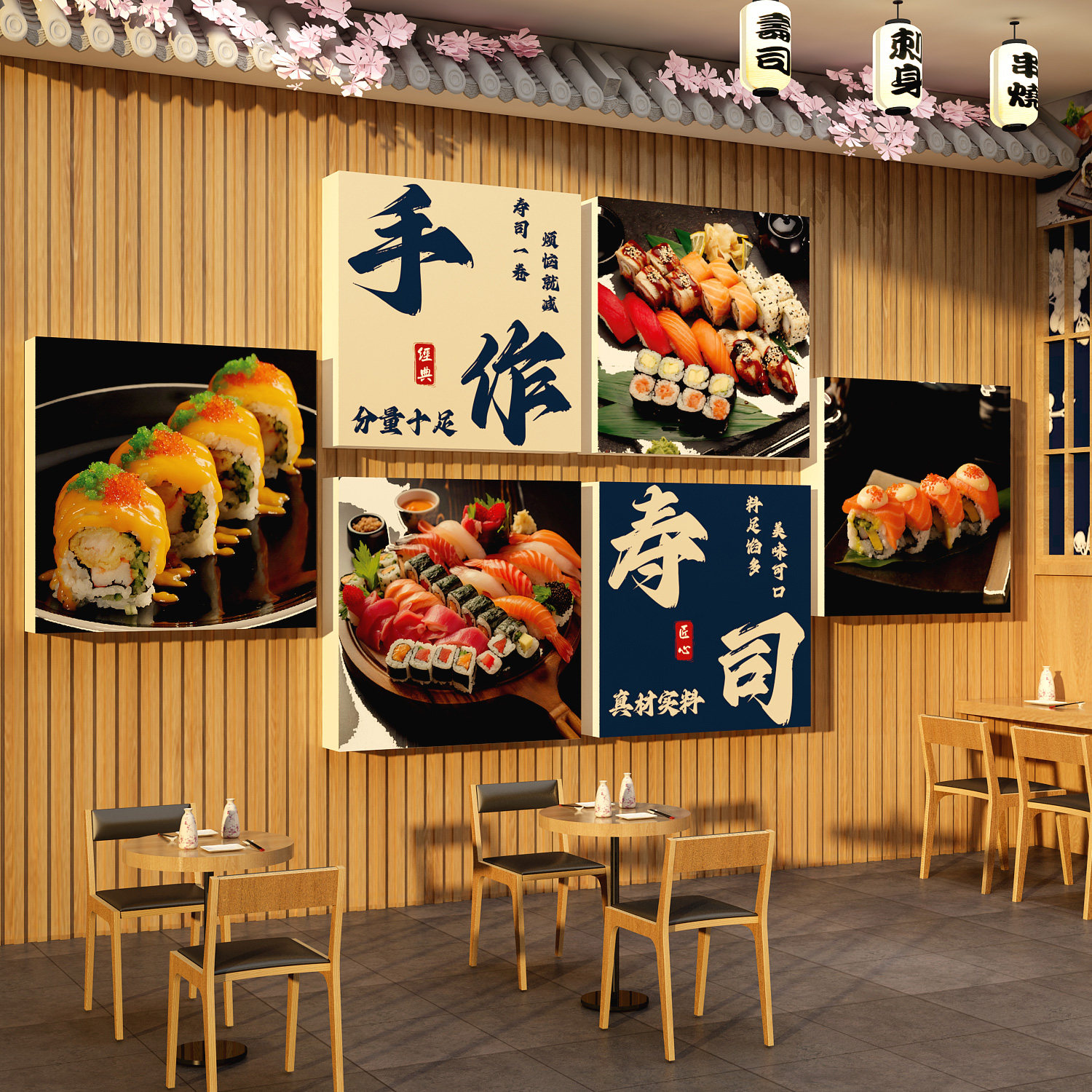 寿司店铺墙面软装饰日料壁画广告牌背景海报贴纸kt板摆摊门头图片