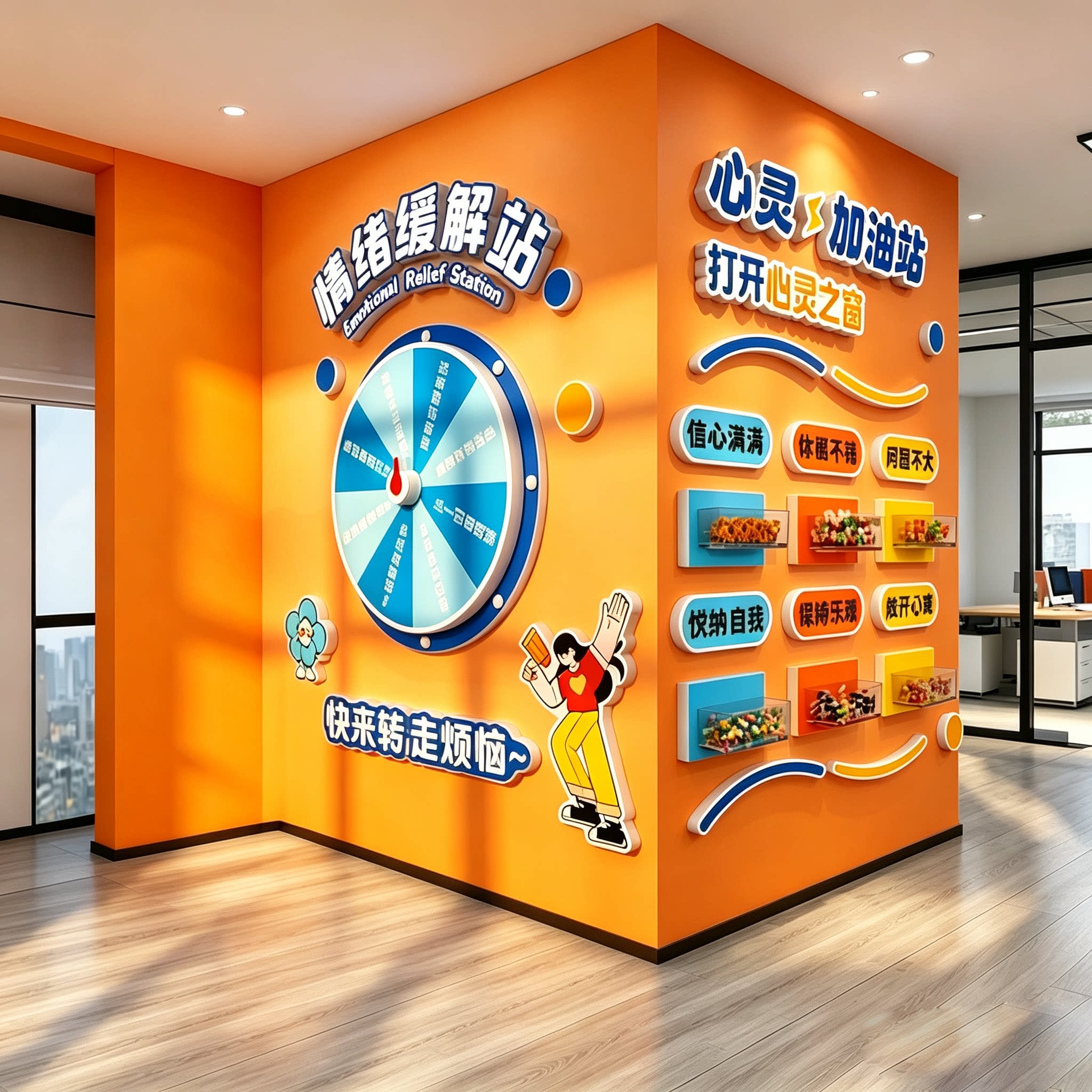 公司情绪互动幸运可爱转盘心灵理能量加油补给文化办室布置墙装饰