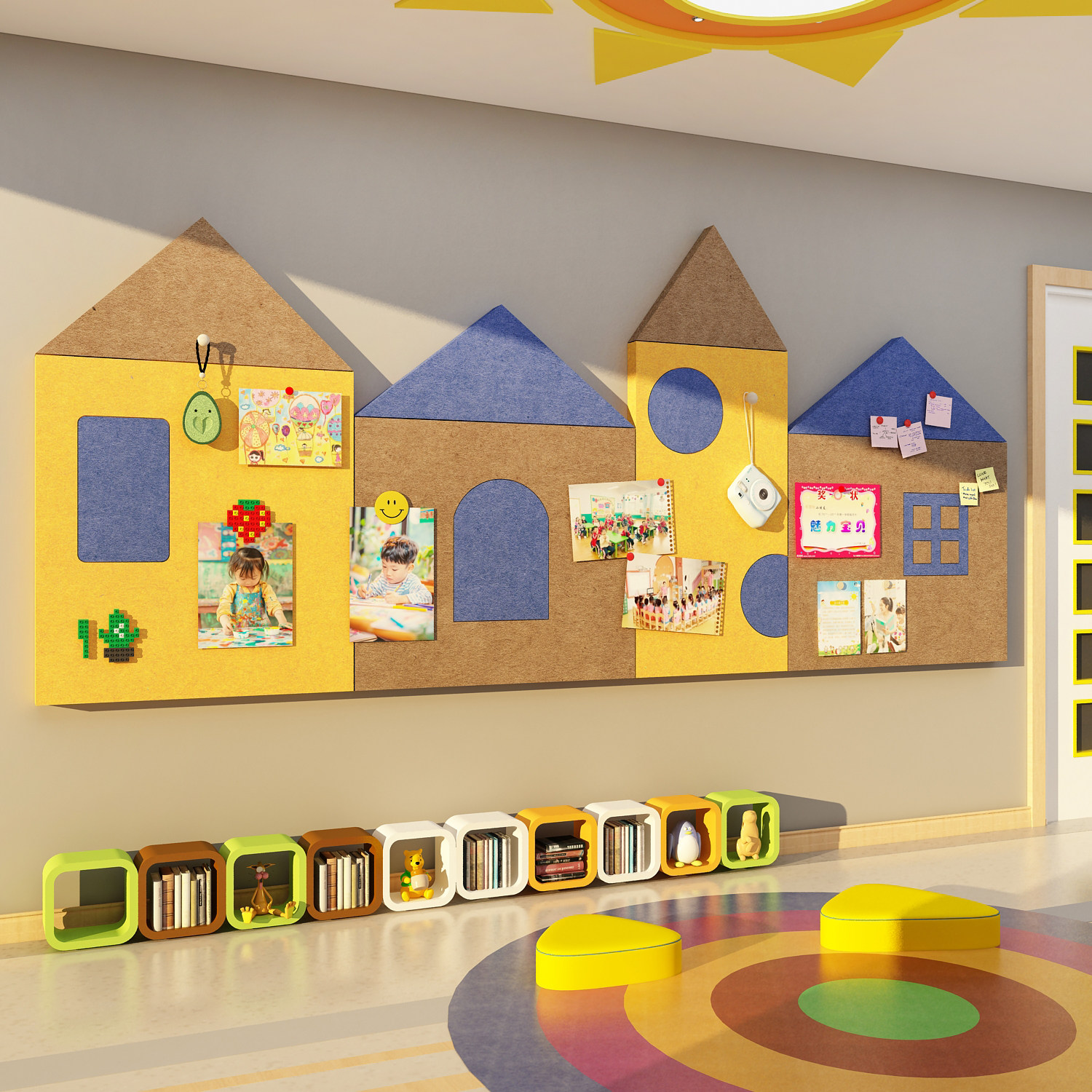 毛毡幼儿园环创主题墙面装饰文化托管班成品展示照片班级一楼大厅
