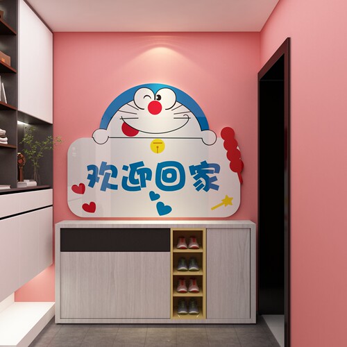 欢迎回家装饰哆啦a梦电梯入一户迎门口贴纸画墙面布置3d立体仪式