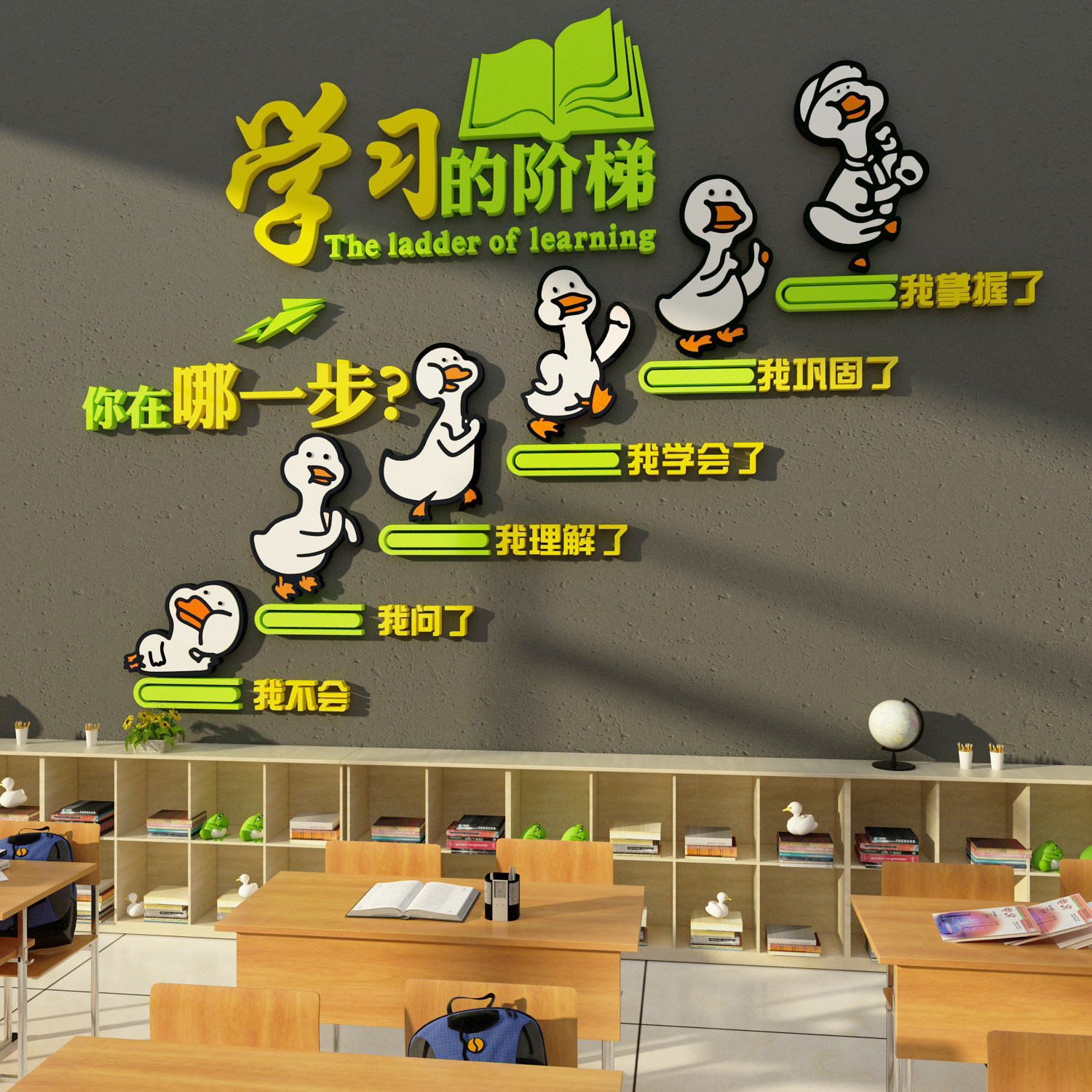 英语教室楼梯环创防水墙贴