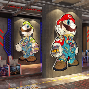 网吧马里奥超级玛丽电竞房间墙面装 饰亚克力3d立体游戏贴纸画背景