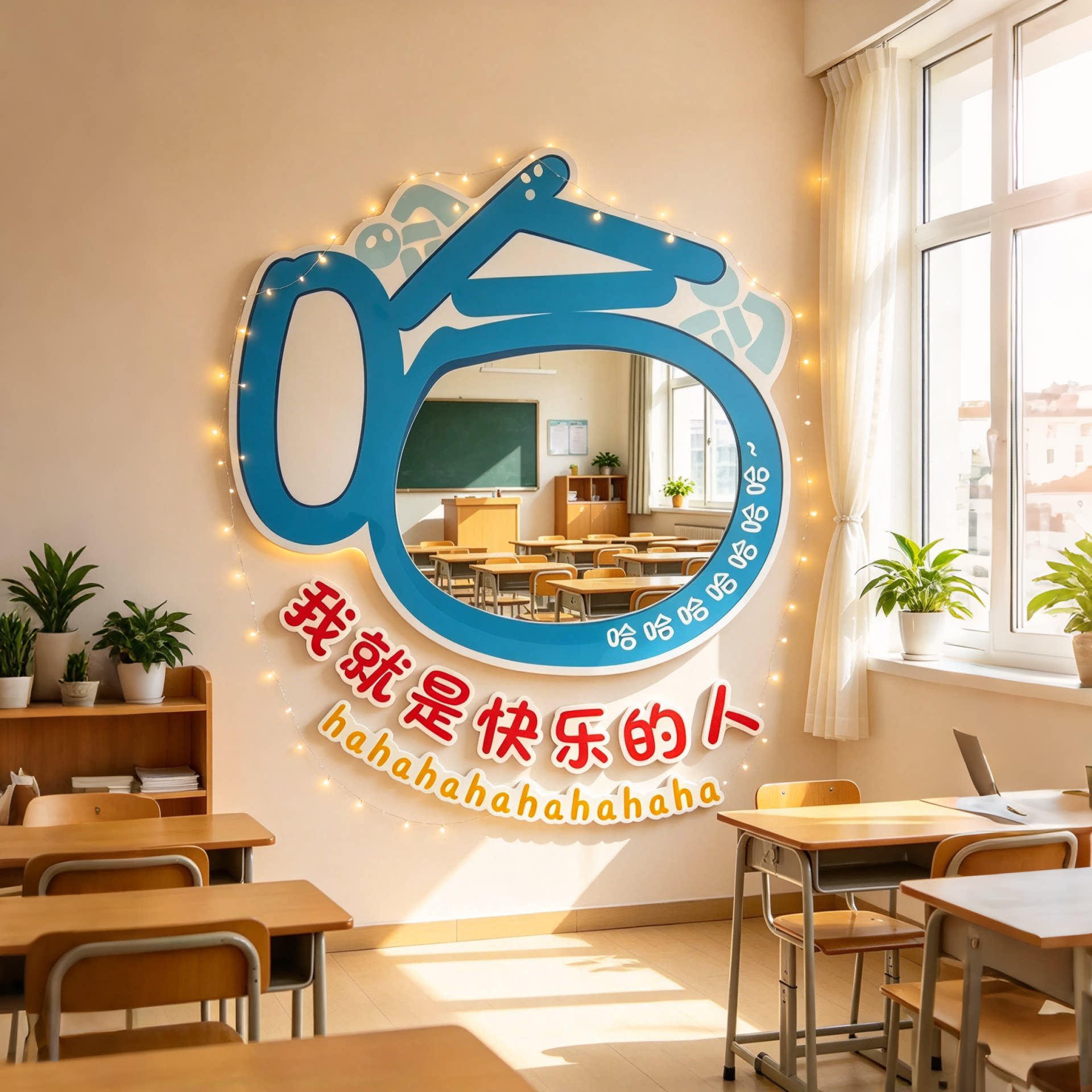 教室布置装饰班级文化墙贴幼儿园走廊夸哈镜子墙面装饰画氛围涂鸦