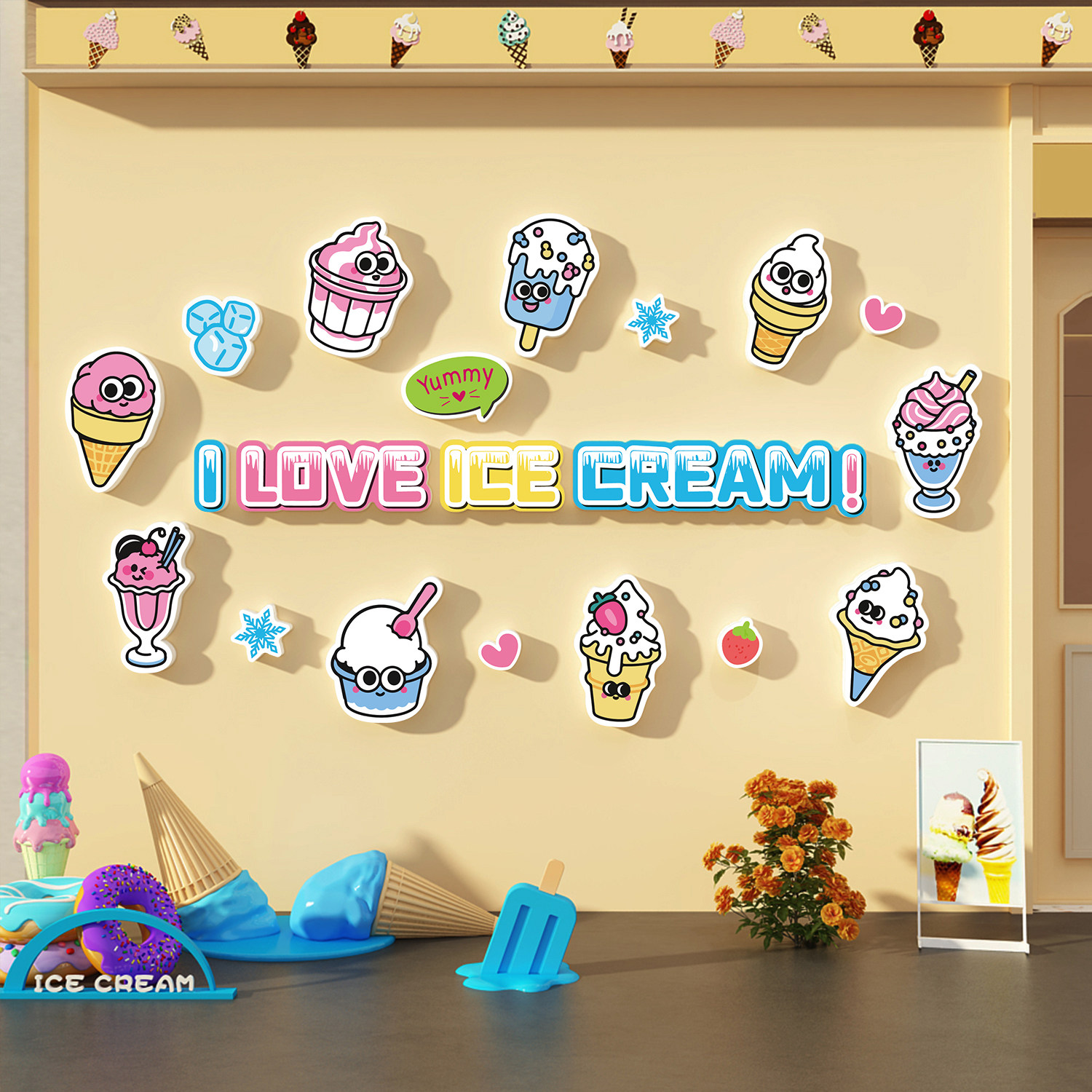网红打卡氛围布置雪糕冰淇淋激凌墙面店装饰广告牌贴纸便利零食