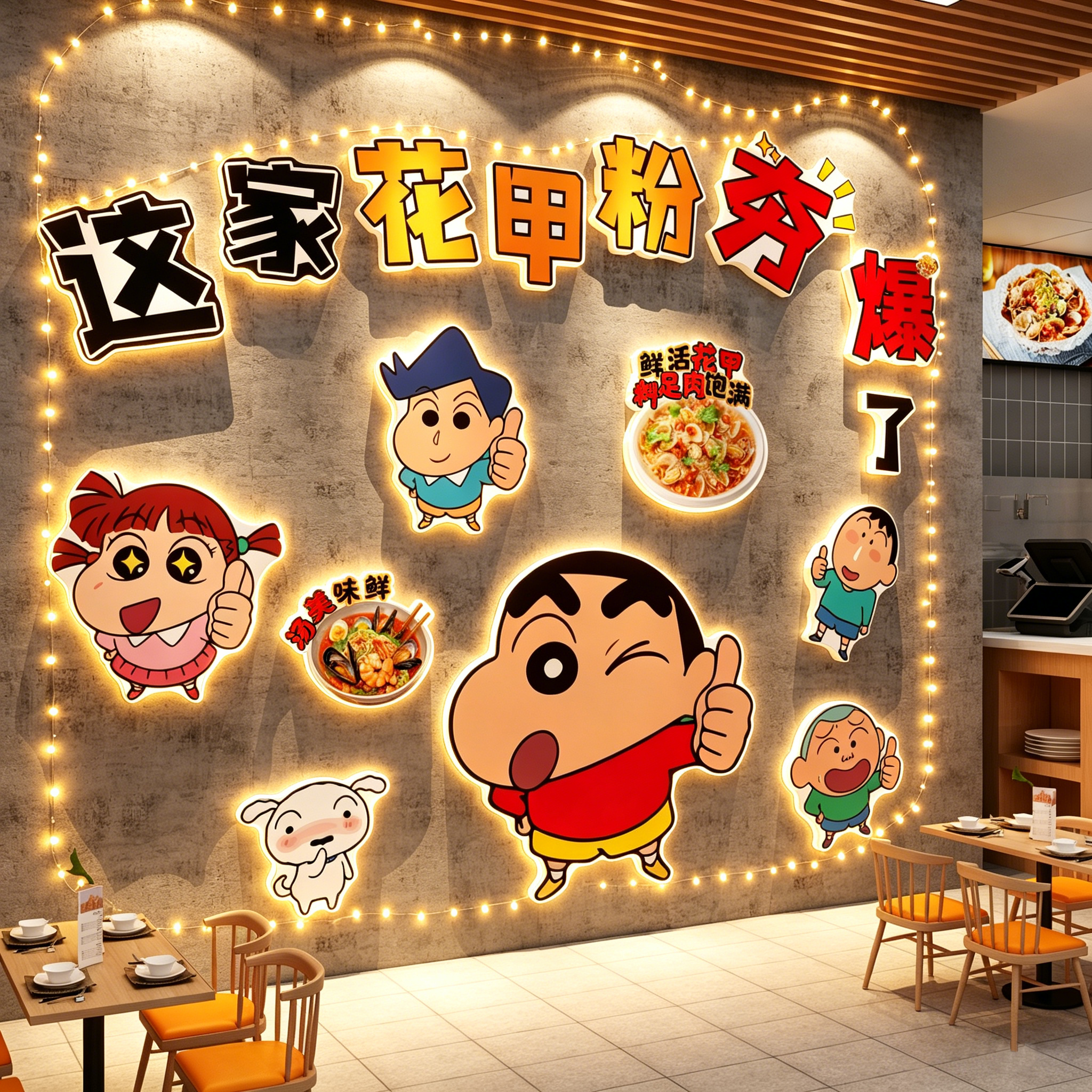 花甲粉海报贴锡纸米粉线店装饰墙面馆餐饮店广告牌贴纸画蜡笔小新
