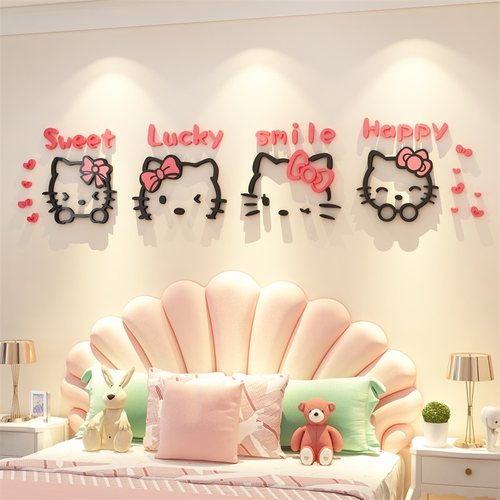 哈喽凯蒂hellokitty猫贴纸儿童公主房间布置多巴胺女孩墙上面装饰