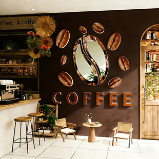 咖啡豆镜子网红打卡拍照区布置店铺门头吸引顾客神器奶茶厅角造景