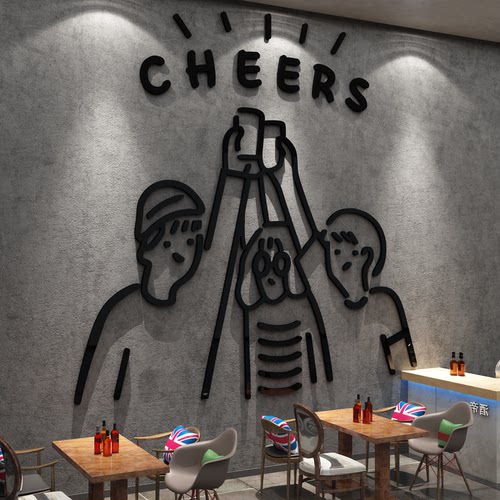 网红打卡小酒馆清吧装饰烧烤餐饮墙面创意店氛围布置工业壁画背景