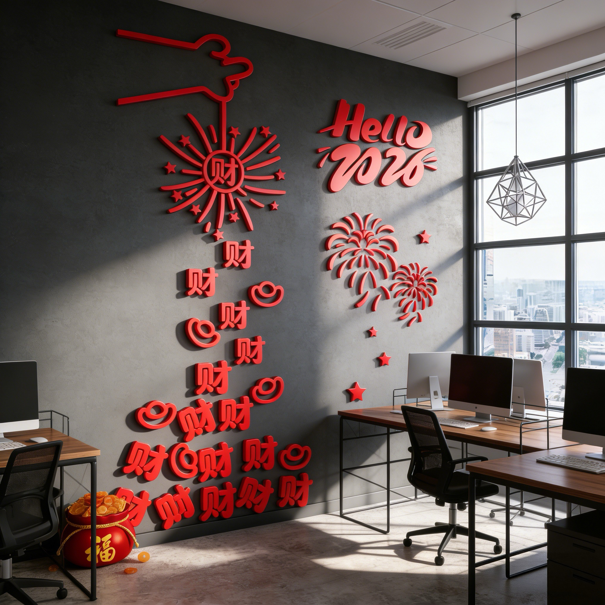 办公司室墙面装饰企业文化2026开门红职场马新年氛围布置银行厅堂