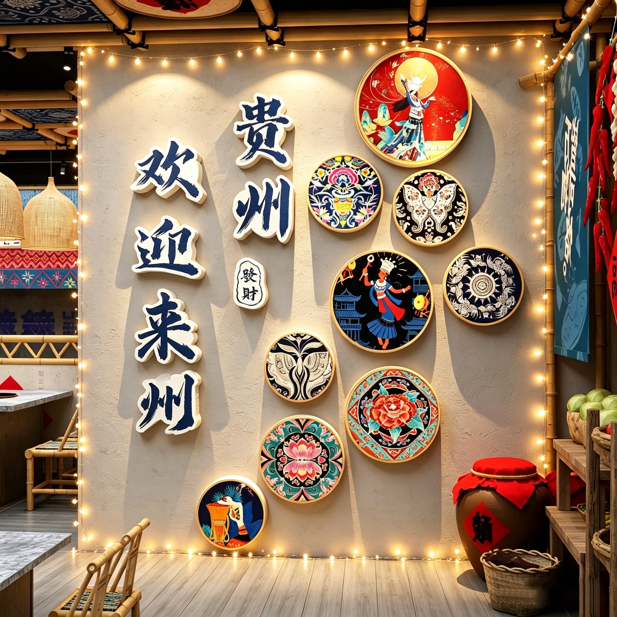 贵州元素民族酸汤餐饮馆壁挂画