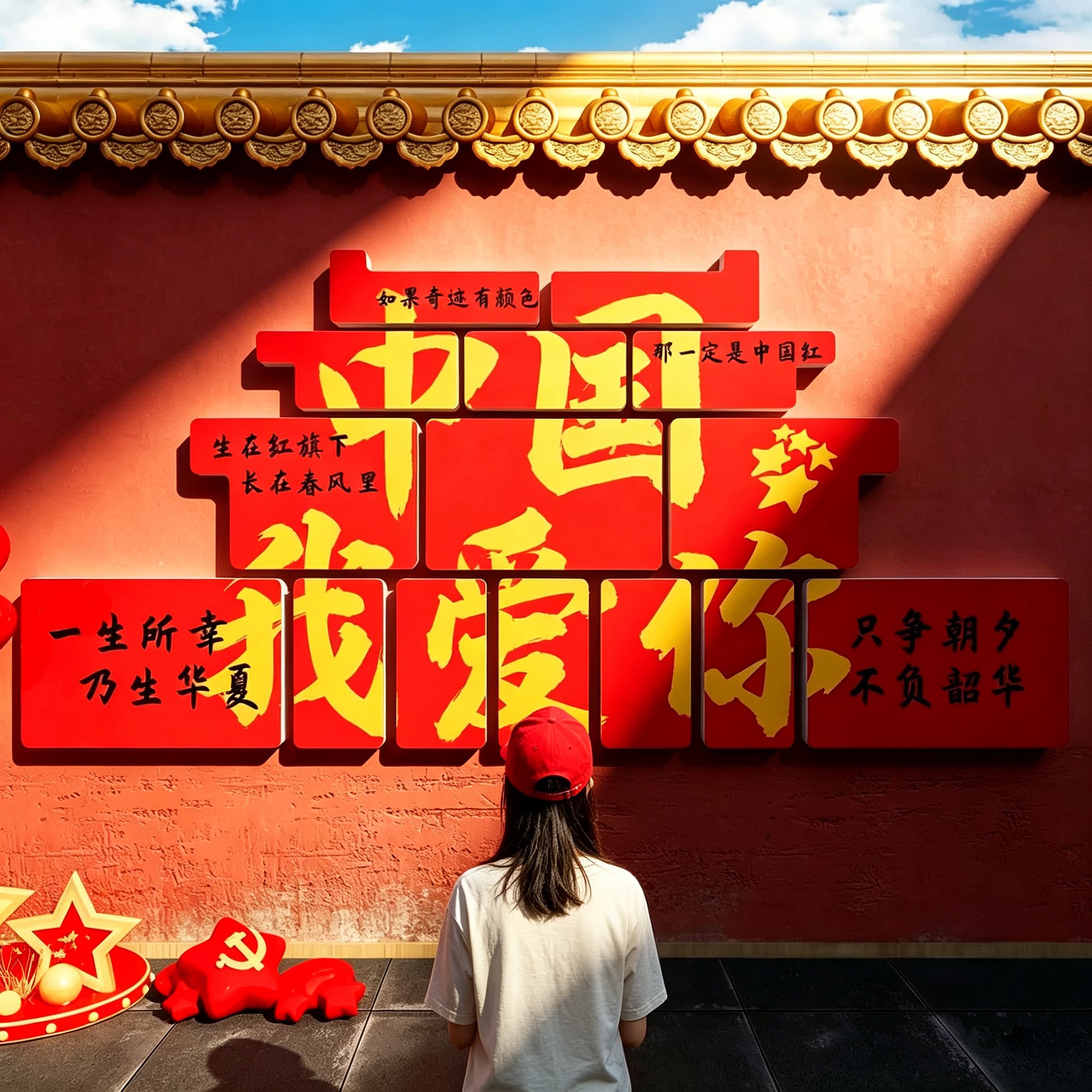 国庆我爱你中国红色党建墙贴