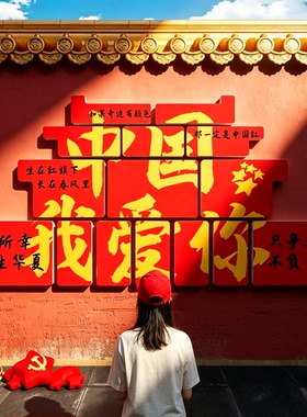 国庆我爱你中国红色党建墙贴