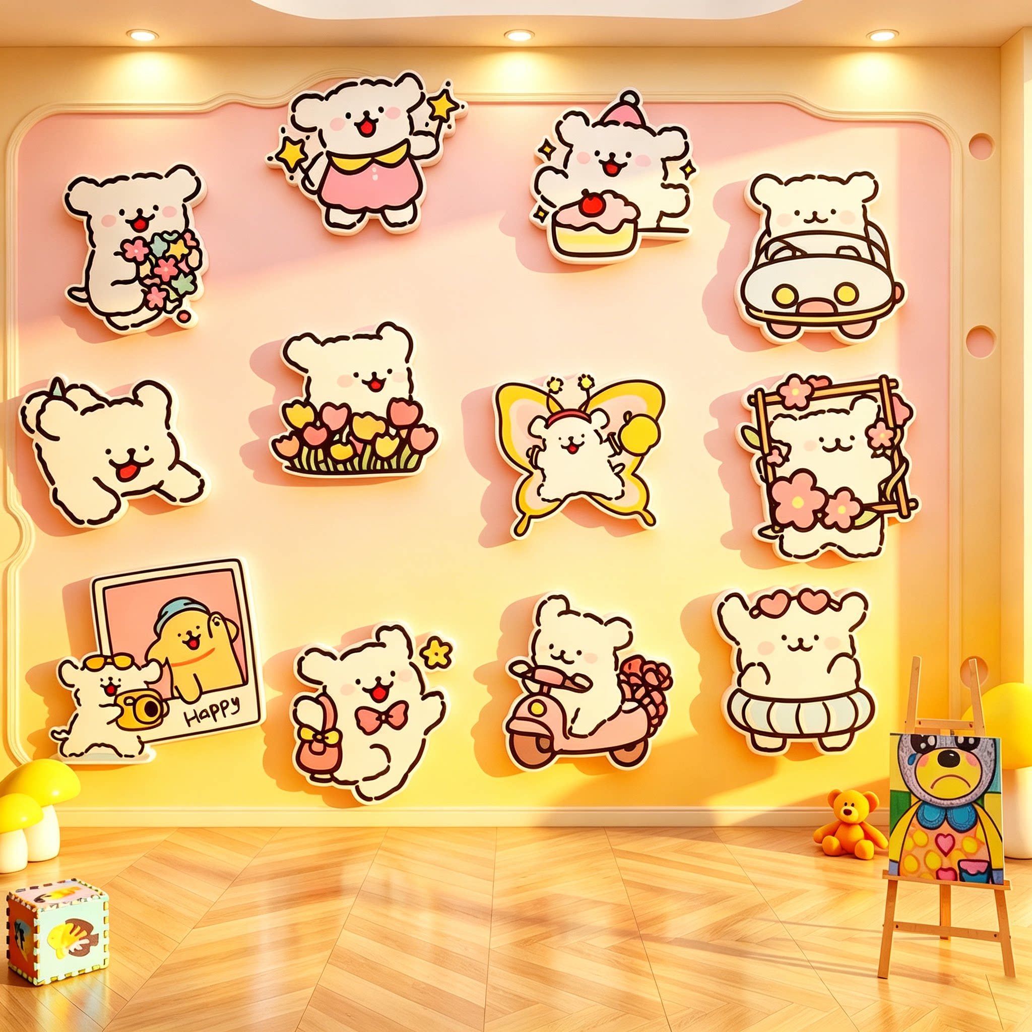 线条小狗宠物店形象墙面装饰幼儿园童环创房间布置3d立体贴纸浮雕