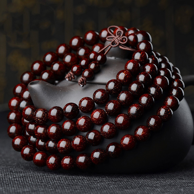 木质金星小叶紫檀手串满金星檀木文玩印度佛珠108颗男女手链包浆