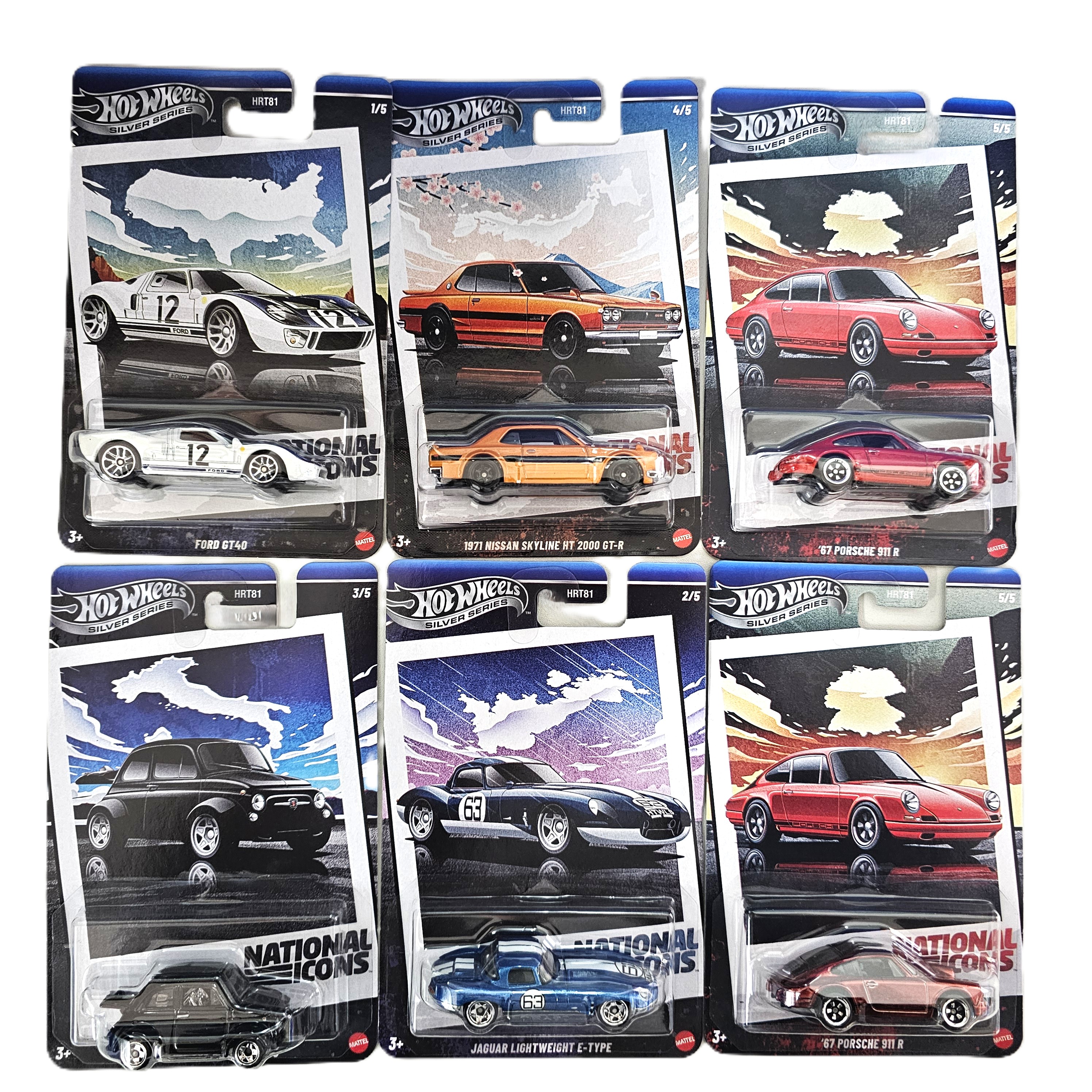 风火轮HotWheels复古国家标志捷豹福特菲亚特保时捷天际线HRT81-G