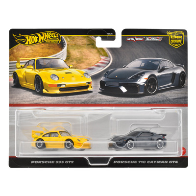 风火轮HotWheels文化铁底胶胎保时捷双车套PORSCHE 993GT2 718GT4