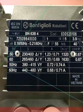 询价!意大利Bonfiglioli 减速机 BN63B4 830520106