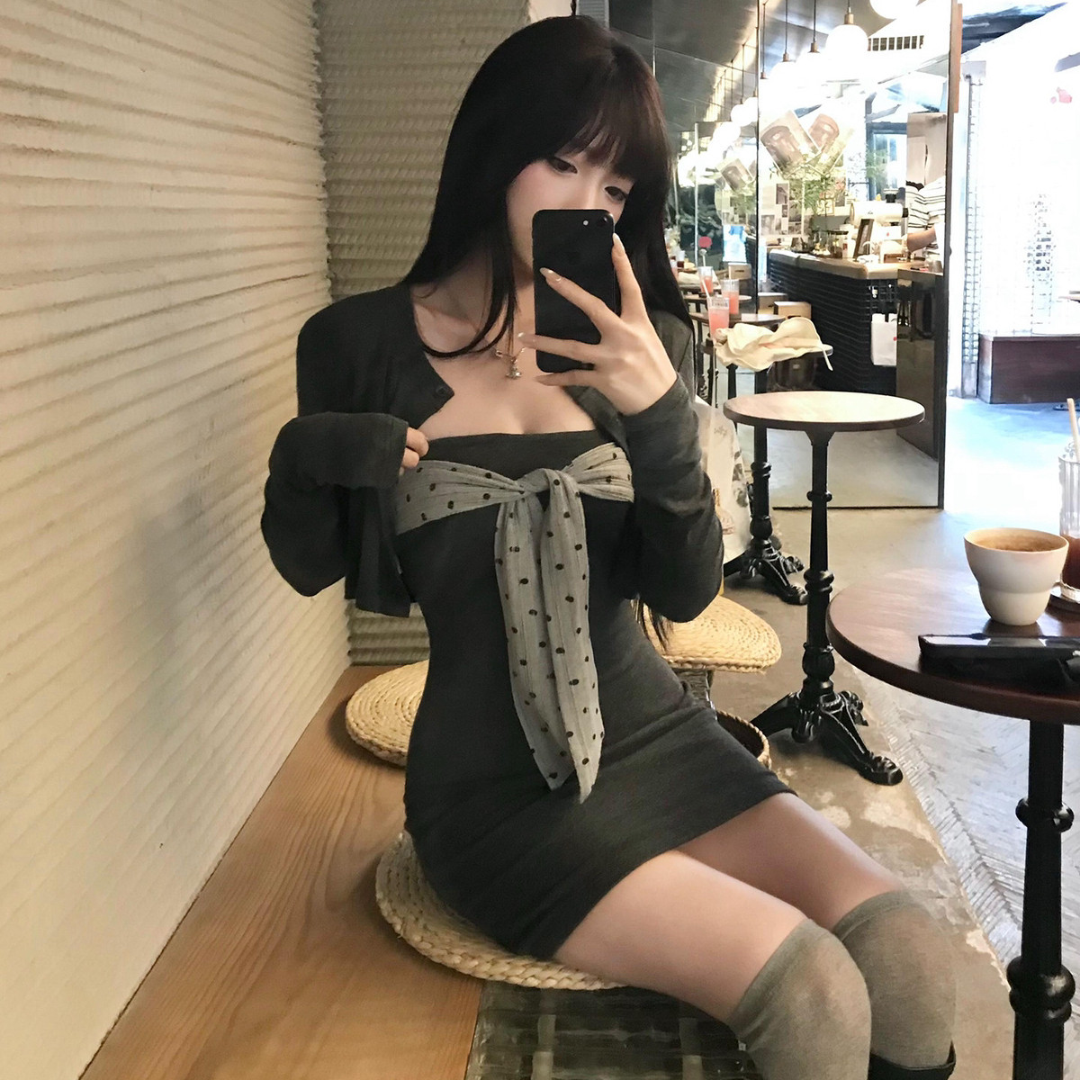 Y.JIA 伊嘉-点蝴蝶结抹胸包臀裙连衣裙+显瘦针织开衫套装Y26-8527,女装/女士精品,时尚套装,淘宝优惠券,粉丝福利购,淘宝优惠卷