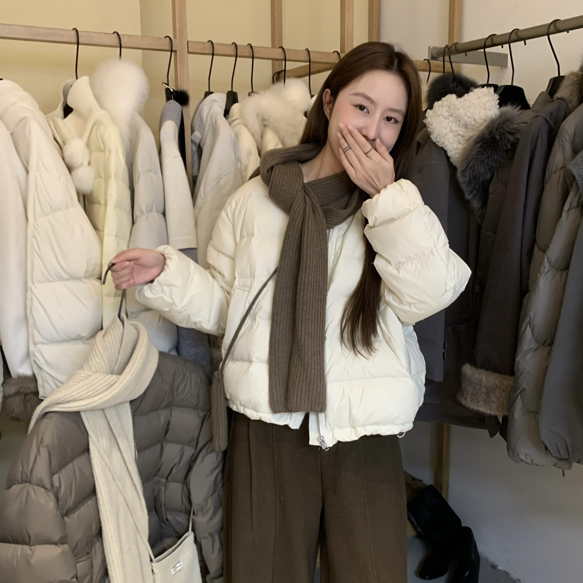 THIRTEEN 拾叁-围脖和包包三件套保暖羽绒服外套(配围脖,包包)H91