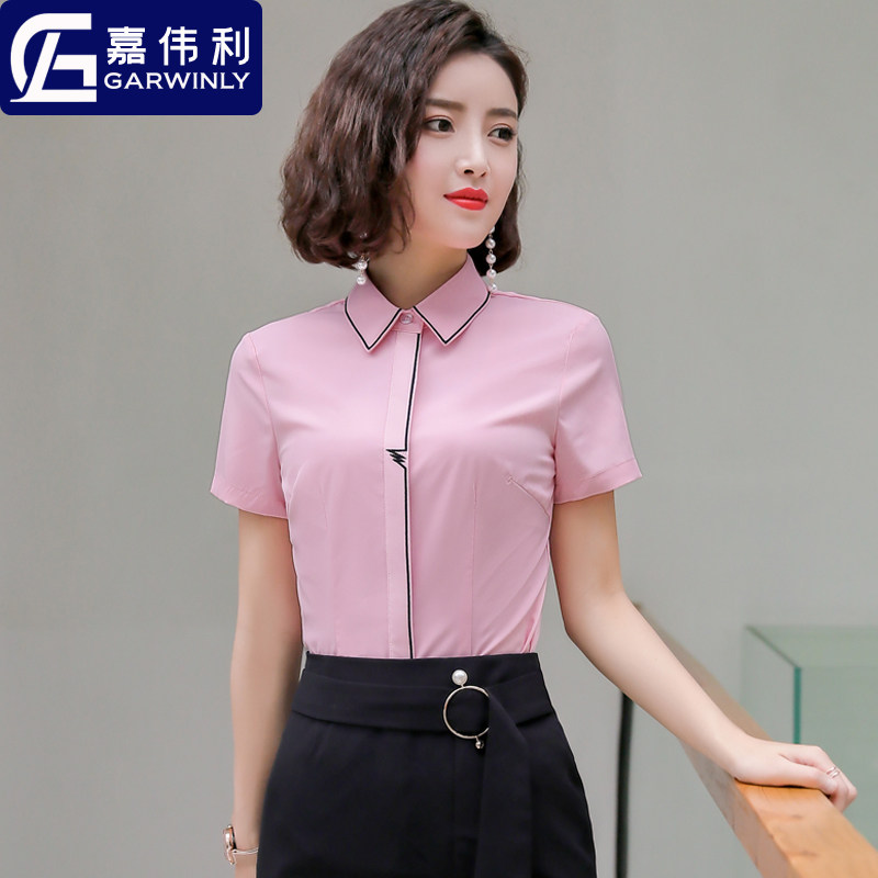 雪纺衬衫女短袖2020夏季新款女装洋气职业大码上衣设计感小众衬衣