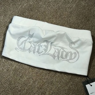 CATLADY 欧美风Heels钢管爵士豹纹抹胸字母烫钻上衣