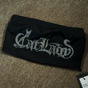 CATLADY 欧美风Heels钢管爵士豹纹抹胸字母烫钻上衣