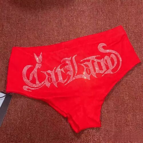 CATLADY同款欧美heels钢管爵士豹纹字母烫钻打底舞蹈短裤显腿长