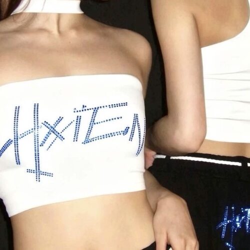 HXIEN烫钻闪钻抹胸美式复古挂脖背心爆闪吊带
