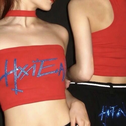 HXIEN烫钻闪钻抹胸美式复古挂脖背心爆闪吊带