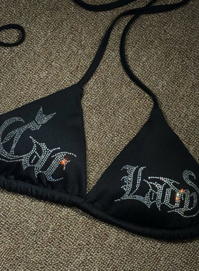 CATLADY 同款欧美Heels钢管爵士豹纹比基尼内衣上衣字母烫钻