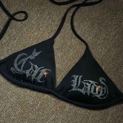 CATLADY 同款欧美Heels钢管爵士豹纹比基尼内衣上衣字母烫钻