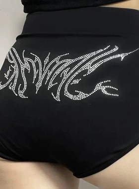 YAMMYUKI显瘦高腰百搭防走光黑色弹力短裤爵士舞heels性感热裤女