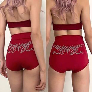 红色弹力短裤爵士舞heels性感热裤显瘦高腰百搭防走光女