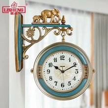 两面现代简约石英挂表 家用静音时钟美式 丽盛蓝色双面挂钟欧式 时尚