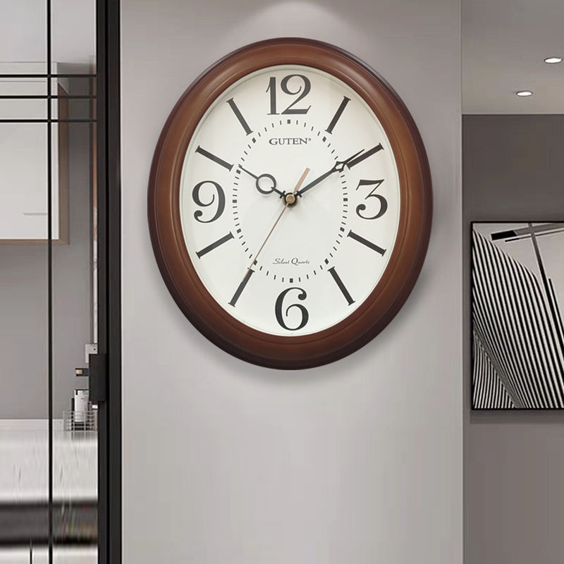 金钟宝椭圆形挂钟客厅卧室现代简约静音时钟家用装饰创意石英钟表