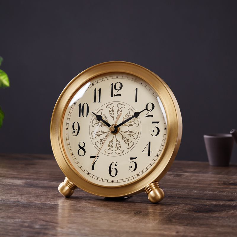 轻奢黄铜座钟家用桌面台钟卧室创意时钟摆件客厅静音装饰石英钟表