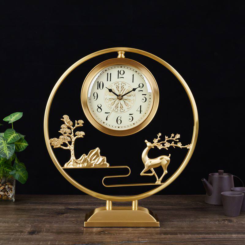 PURE COPPER DESK CLOCK LIVING ROOM HOME DESKTOP CLOCK LIGHT LUXURY HIGH-END ATMOSPHERE NEW CHINESE STYLE FULL COPPER TABLE CLOCK FASHION SITTING CLOCK