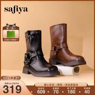 索菲娅2024年机能废土风皮带扣硬核粗跟厚底牛仔西部靴女 Safiya