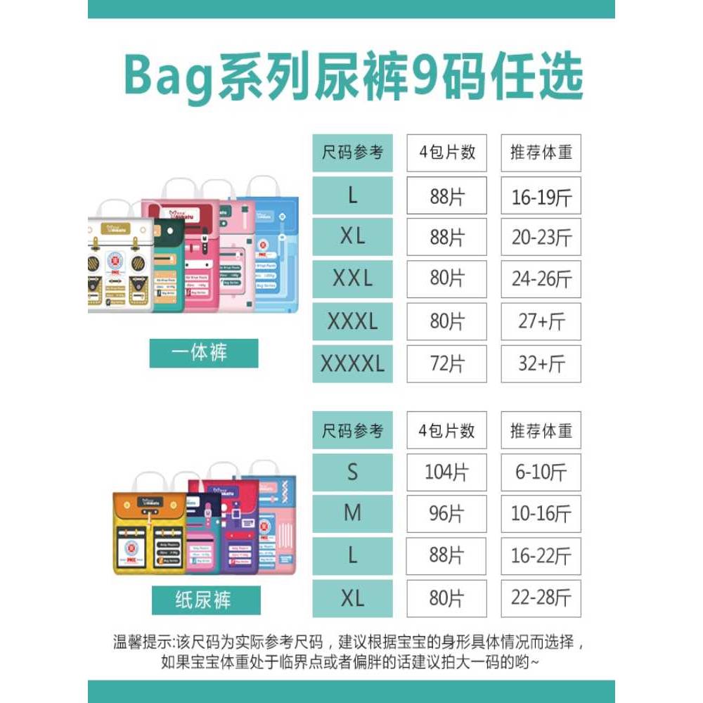 现货正品特惠 悠卡兔bag纸尿裤婴儿尿不湿干爽透气拉拉裤一体裤