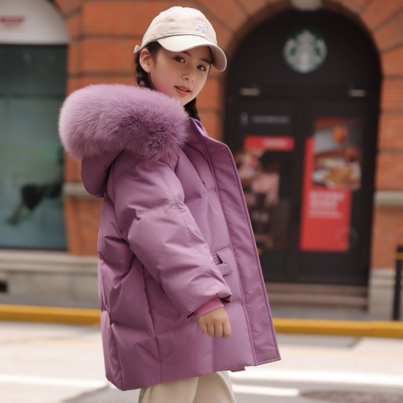 巴拉品女童羽绒服中长款洋气2025新款中大童女孩加厚儿童冬装外套